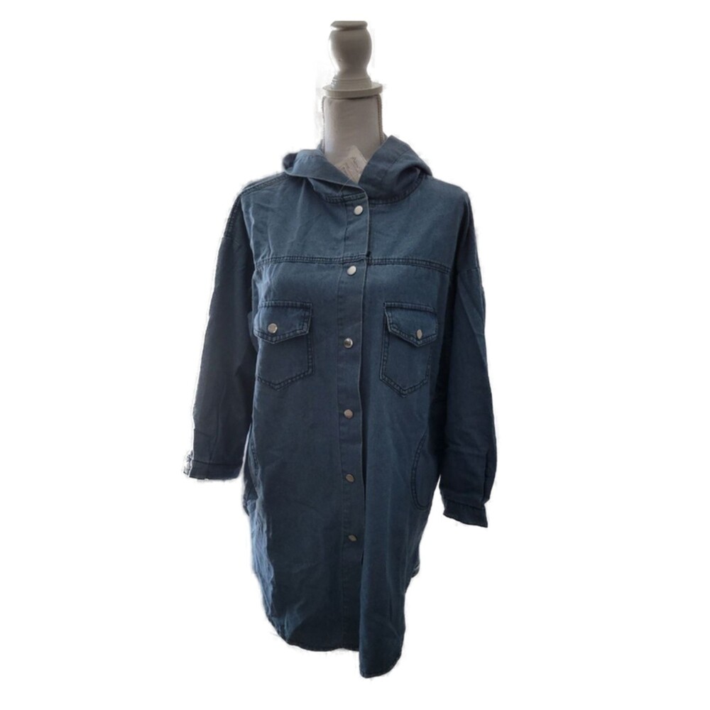 Aimeite Jean Button Down Shirt Jacket With Hood Sz XL